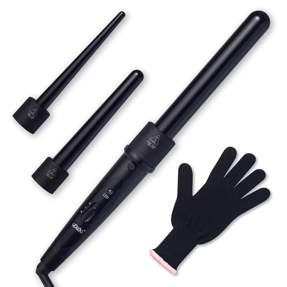 iMissiu Tourmaline Juego de rizador 3 en 1 con 3 barriles de cerámica de rizador intercambiables con guante resistente al calor - Negro