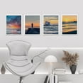 thumbnail image 3 of PixonSign Framed Wall Art Orange Sunset Lighthouse Ocean Prints, Set of 4 Sea Landscape Wall Decor Arts, Nature Wall Décor, Beach Adhesive Canvas Poster, Modern Home Artwork - 8"x10" White, 3 of 5