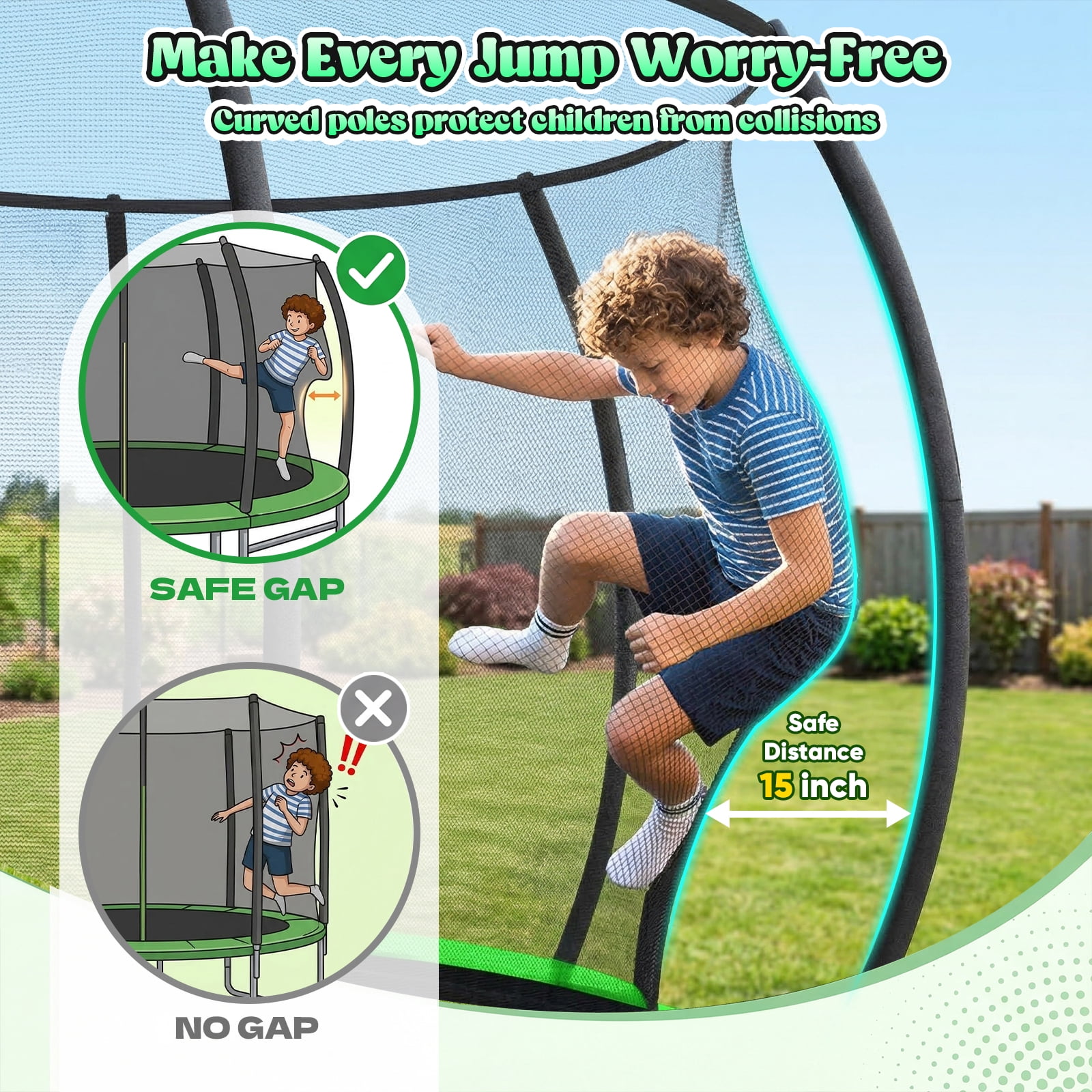 Outdoor Trampoline,Fashionsport Outfitters 8FT/10FT/12FT/14FT Round Jumping Trampoline with Enclosure Net and Ladder,Recreational Backyard Trampolines Anti-Rust for Kids Birthday Gift