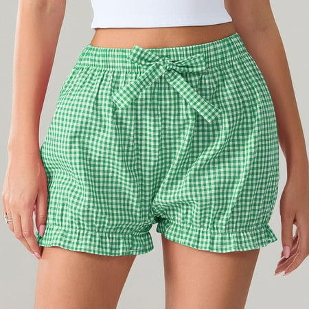 YKARITIANNA Womens Boxer Shorts Casual Summer Cotton Pajama Lounge Sleep Pj Gingham Plaid Shorts Y2K Beach Bottoms Light Green XL