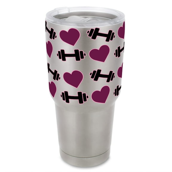 100 North 30 Ounce Stainless Steel On the Go Travel Tumbler With Push Top Lid, Hearts and Weights Silver