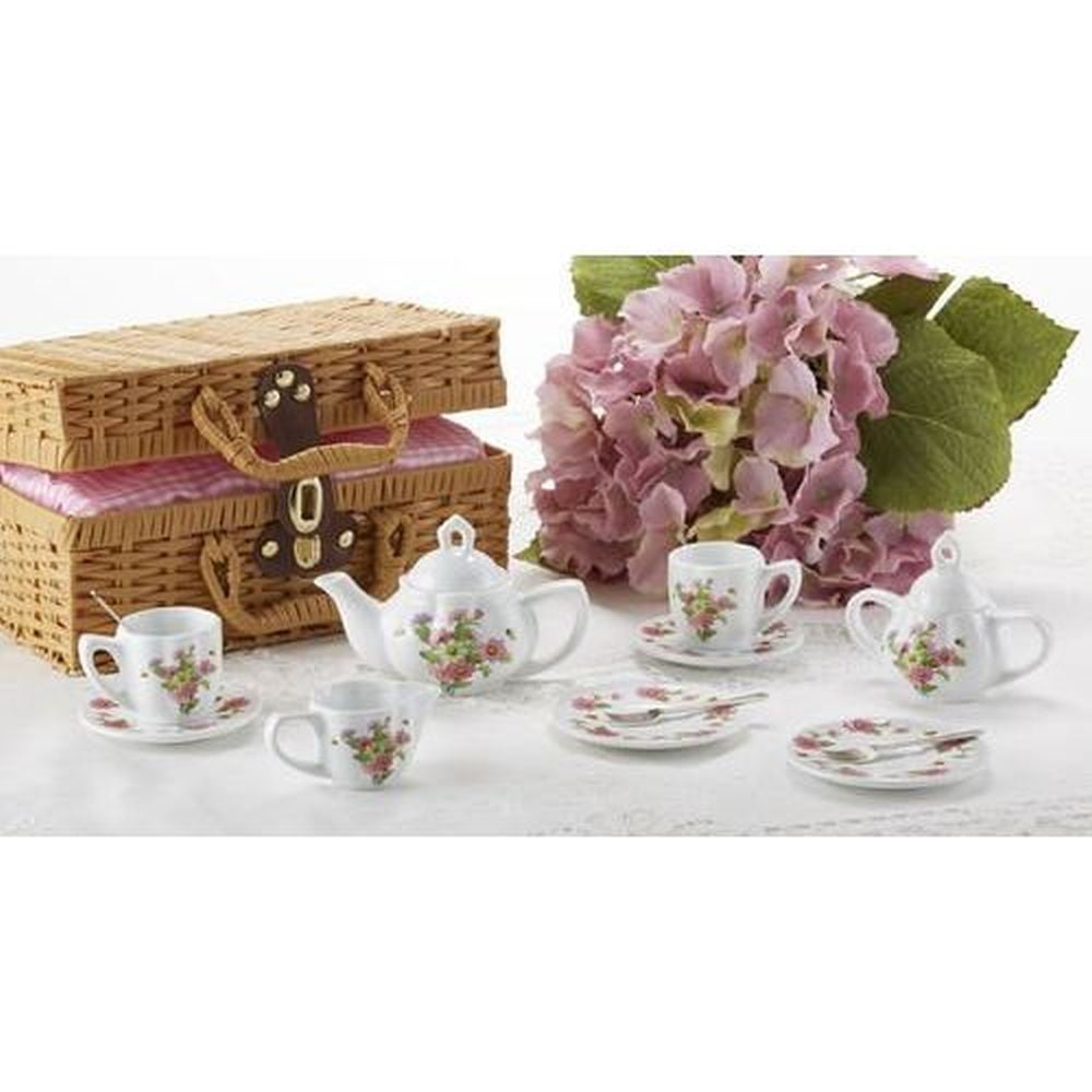 Delton Children's Tea Set with Basket - Pink Butterfly - Walmart.com