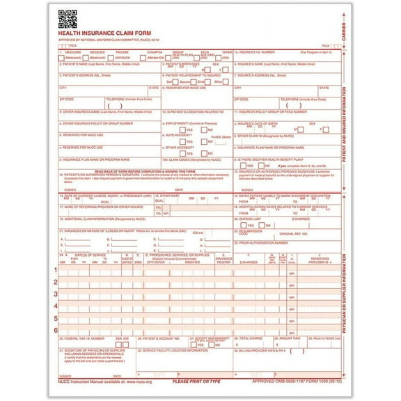 CMS 1500 Healthcare Billing Form - 02/12, Laser, 1000-Count (CMS12LC1)