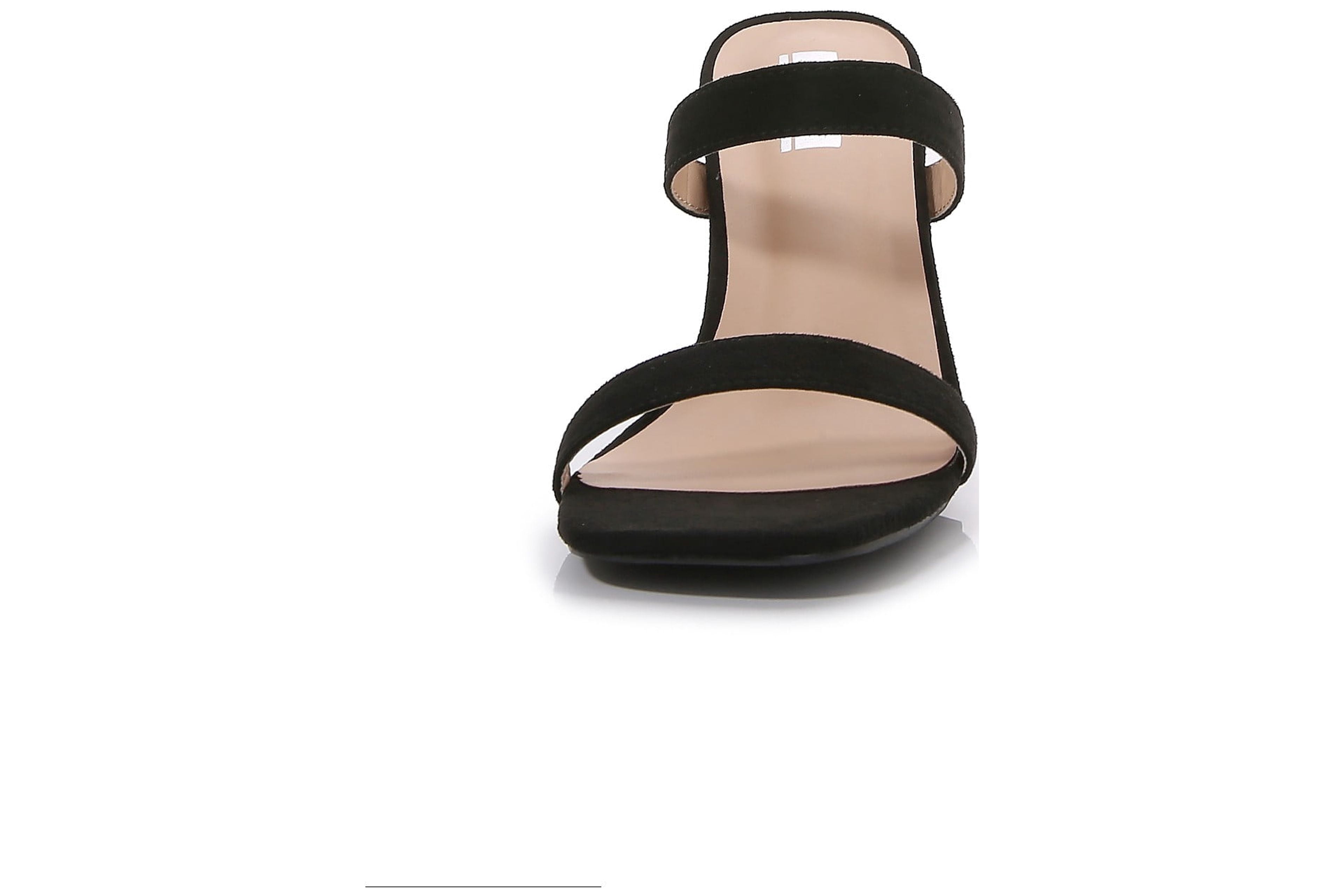 Women Double Strap High Chunky Heeled Slip On Slide Sandals (Double Solid Black, 11)