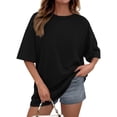 thumbnail image 3 of Women's Oversized Tshirts Crewneck Summer Short Sleeve Loose Fit Solid Color Basic Tees Casual Daily Wear Tops, #02 Black, XXL, 3 of 6