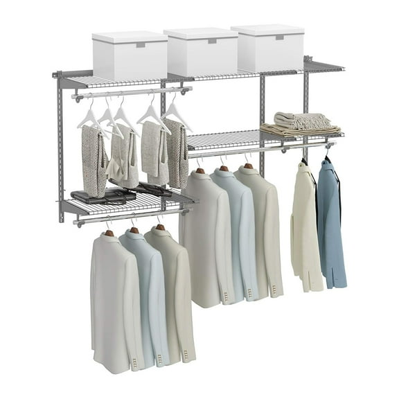 Wall Mounted Wardrobe Storage Kit 36 to 60 Inches, Reinforced Closet Shelving System with Hanging Rods, Modular Organization for Bedroom, Gray