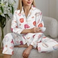 thumbnail image 6 of Yiaed Red coral and scallop seashell Print Pajamas Women's Long Sleeve Sleepwear Soft Button Down Loungewear Pjs Lounge Set Nightwear Womens Pajama Pants-X-Large, 6 of 7