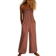 thumbnail image 2 of Women's Sleeveless Jumpsuit, U-Neck Straight Leg Romper with Side Pockets, Casual Summer One Piece Outfit for Beach Vacation and Daily Wear Khaki XL, 2 of 4