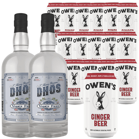 Dhōs Handcrafted Non-Alcoholic Vodka 750 ML Bottle w Pack Owen’s Mixers Ginger Beer 8.2 OZ Cans - Keto-Friendly, Zero Sugar, Zero Calories, Zero Proof - Perfect for Mocktails - A