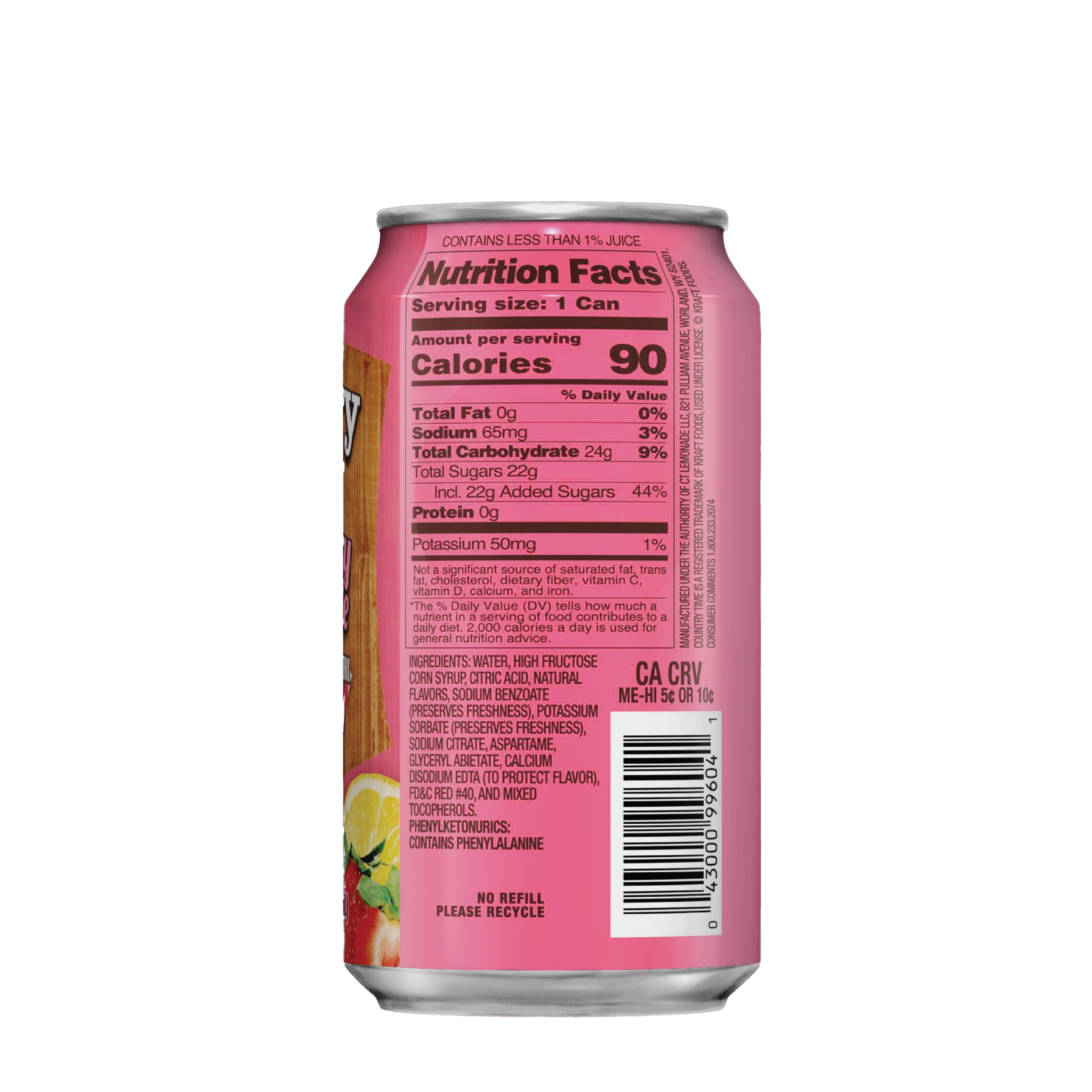 Country Time Strawberry Lemonade Soda Pop, 12 fl oz, 12 Pack Cans, Allergens Not Contained