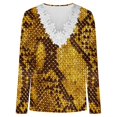 thumbnail image 4 of MHFRRA Camiseta Ajustada de Manga Larga con Cuello En V y Encaje de Punto con Estampado Informal de Moda de Primavera/Verano para Mujer Amarillo, 4 of 4