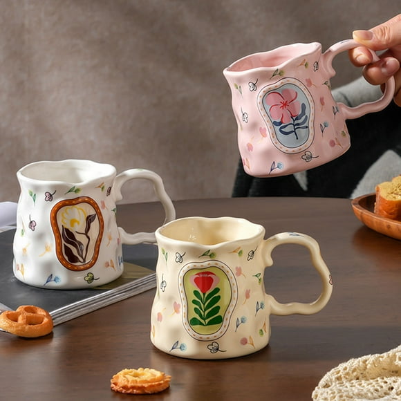 Taza de Cerámica para Café para Mujer - Elegante Taza de Leche de 380 Ml con Asa Cómoda - Elegante Taza para El Hogar y El Desayuno - 14 X 9,3 X 8,5 Cm