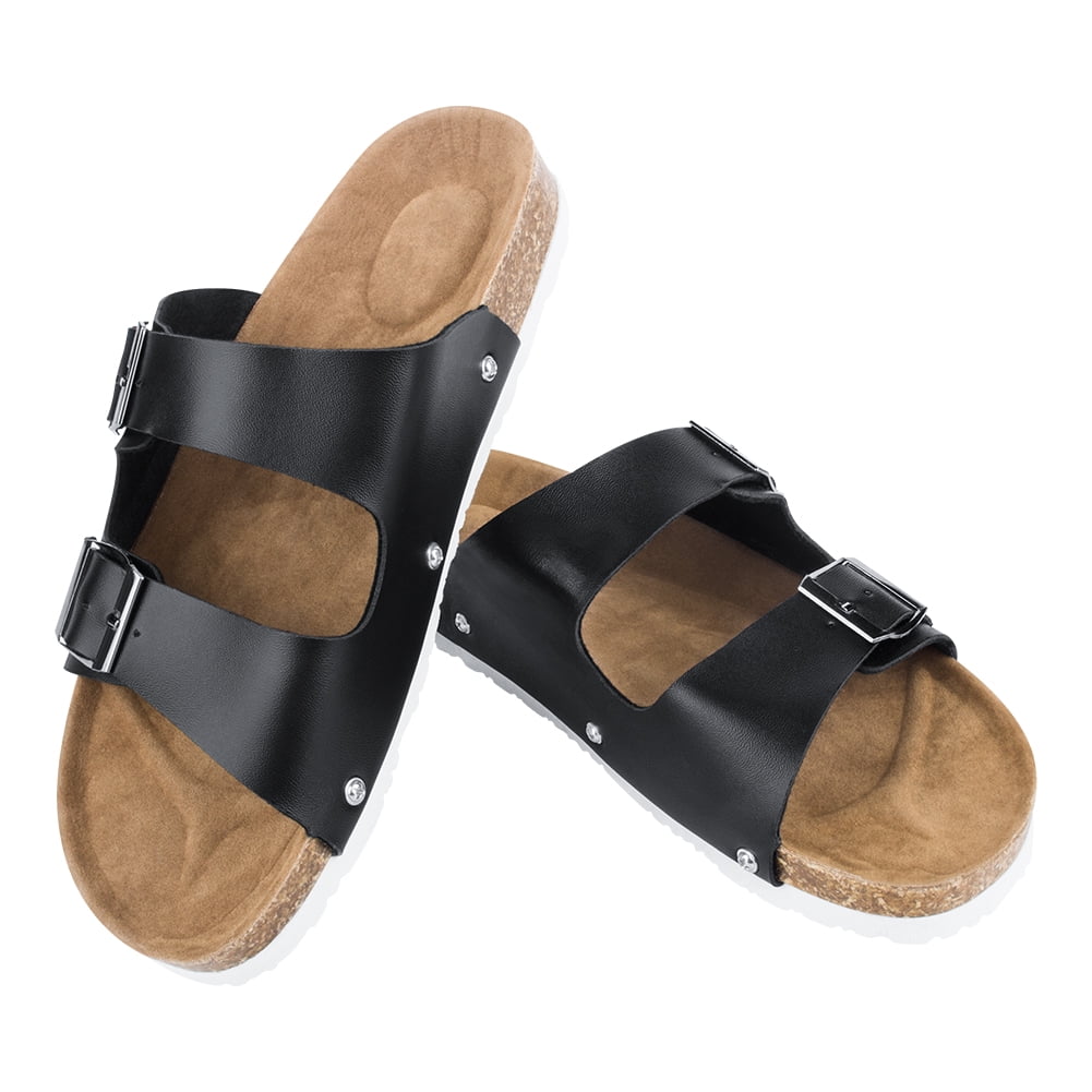 Kepooman Women Summer Double Buckles Footbed Sandal, Casual Adjustable Strap Flat Open Toe Slide Shoe for Men(Women's Size), Black, US-11 Kepooman Women Summer Double Buckles Footbed Sandal, Casual Adjustable Strap Flat Open Toe Slide Shoe for Men(Women's Size), Black, US-11