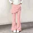 thumbnail image 2 of hotojiny Girl Flare Legging with Skirt Kids Cute Workout Yoga Pants Side Drawstring Bell Bottoms High Waisted Skirted Pant(Pink,9-10 Years), 2 of 9