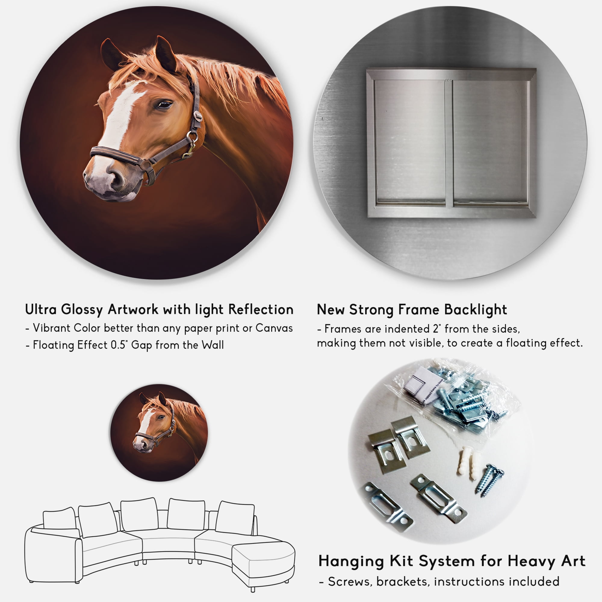 Designart 'Close Up Portrait Of Brown Horse With White Nose II' Farmhouse Circle Metal Wall Art 36x36 - Disc of 36