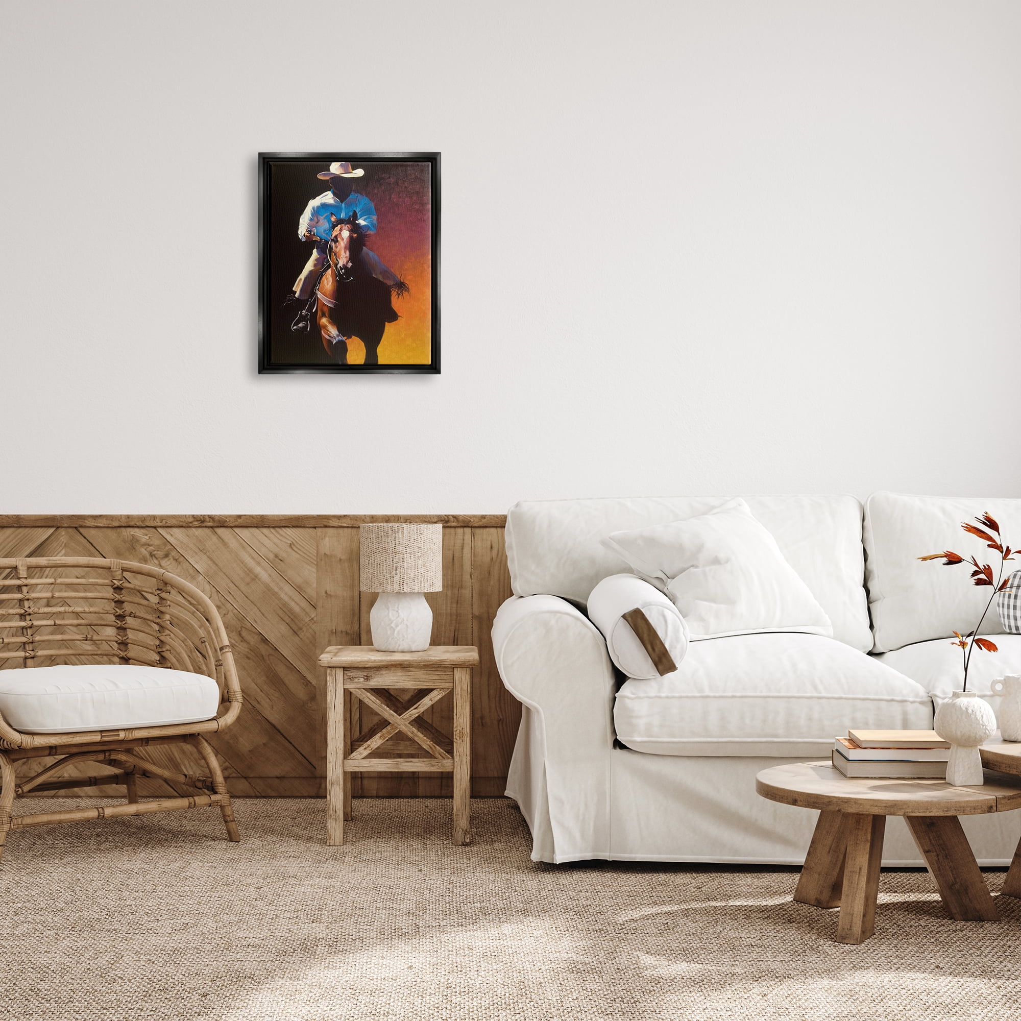 Stupell Industries Modern Cowboy & Horse Animals & Insects Painting Black Floater Framed Art Print Wall Art, 17 x 21