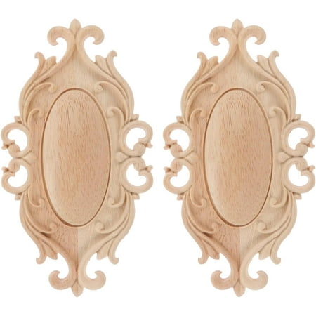 

QAQ-2pcs Wood Carving Decals Oval Cabinet Wood Carved Woodcarving Applique Decal Decorative Wooden Onlays Home Decor Kitchen Cabinet Decor Wooden Carved Decal Furniture Corner Mosaic**