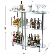 Mango Steam Contemporary Home Bar Liquor Table | Modern Clear Tempered Glass Shelves | 41 H x 47 L x 13.6 D