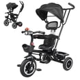 thumbnail image 2 of Tricycle with Adjustable Push Handle,Removable Canopy,Safety Harness,Music Headlight,Storage Basket,Push Bike for 3-6 Years Old, 2 of 8
