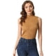 thumbnail image 1 of Camiseta sin mangas con cuello simulado para mujer, cuello alto, sin mangas, acanalado, top de punto marrón XS, 1 of 6