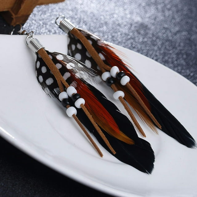 Earrings Bohemian Bead Tassel Feather Dangle Jewelry for Spring and Summer Fashion Accessory