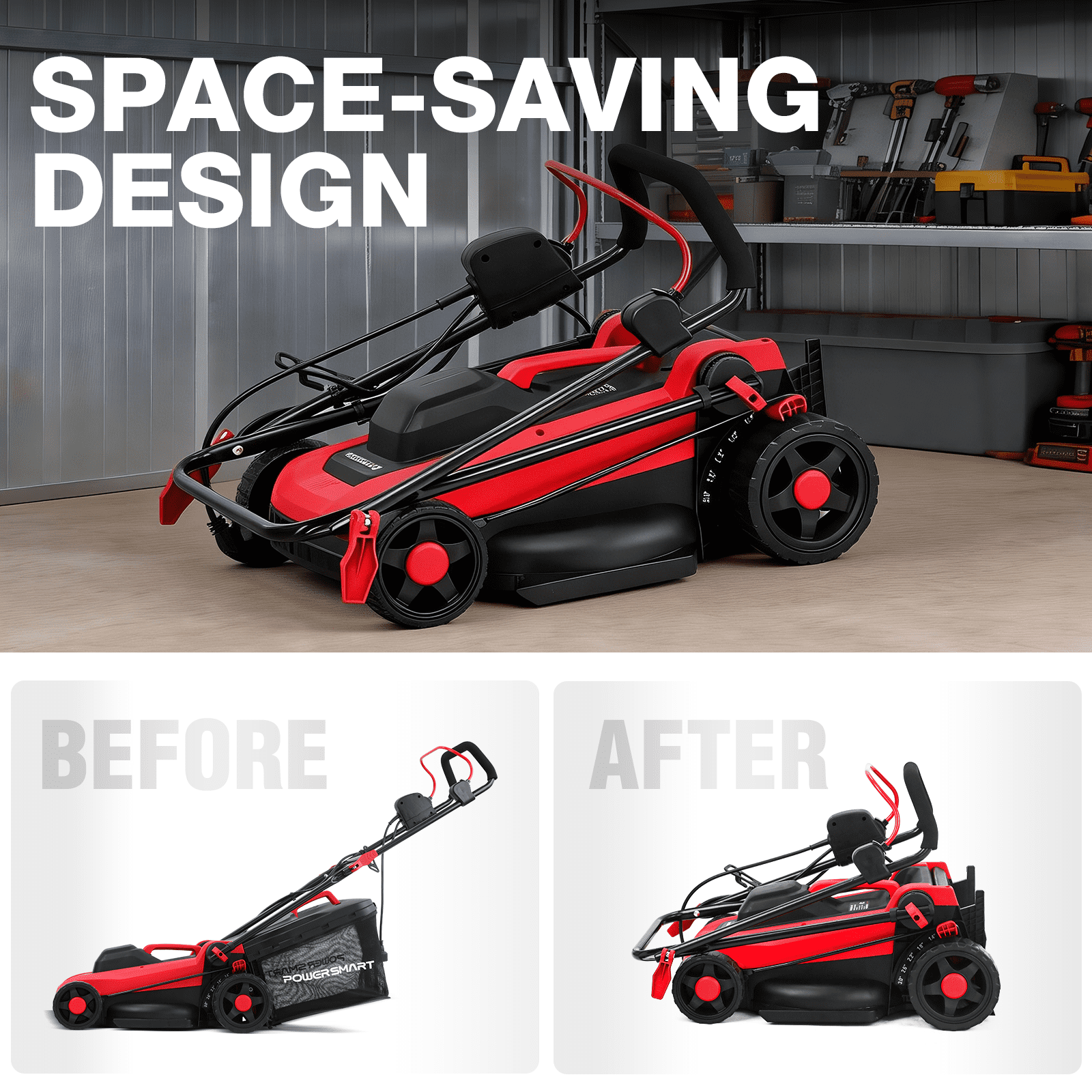 PowerSmart 14" 120V 13A 2-in-1 Electric Push Lawn Mower, Easy Handling