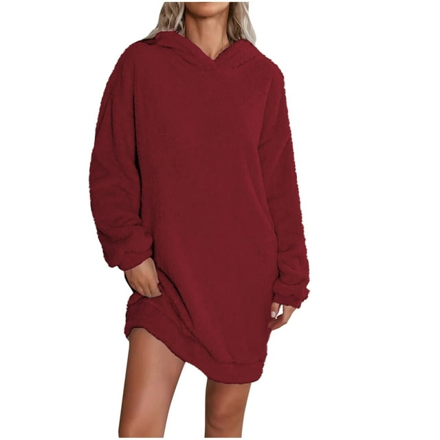 cfhntfmh Chemises de Nuit pour Femmes Chaudes Manches Longues à Capuche Confortables Robe de Pyjama en Peluche Douce Vêtements de Nuit