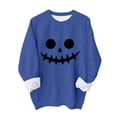 thumbnail image 2 of YVNAURA Halloween Sweatshirt for Women Letter Print Graphic Crewneck Long Sleeve Pullover Oversized Loose Fit Round Neck Spooky Season Casual Top 1 Pack, Blue,XXL, 2 of 8