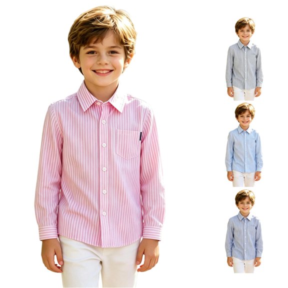 FYDUU Kids Boys Girls Long Sleeve Striped Shirt Turndown Collar Button Down Shirts Fall Back To School Shirt Formal Children's Tops 3-4 Years