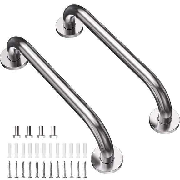 Shower Grab Bar 12 Inch, 2 Pack Stainless Steel Bathroom Grab Bar Handle, Bath Handle, Safety Hand Rail Support for Handicap, Elderly, Injury, Senior, Silver