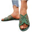 thumbnail image 4 of SEAOPEN Women's Square Toe Slide Sandals Rhinestone Clear Flat Sandals Summer Sandals Cute Slide Sandals Size 7.5 Green, 4 of 4
