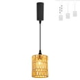 thumbnail image 1 of FSLiving Adjustable Height J Type Track Light Pendants Bohemian Hollow-carved Designed Rattan Shade E12 Socket 3.2 Ft Vintage Stytle, Track Mount for Kitchen Island Vaulted Ceiling Customizable, 1 of 9