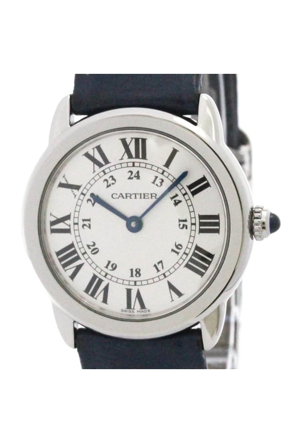 Pre-Owned CARTIER Ronde Solo SM Steel Leather Quartz Ladies Watch WSRN0019 Polished (Good)