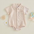 thumbnail image 4 of Farysays Baby Boy Outfit Plaid Print Short Sleeve Lapel Button Romper Bodysuit With Front Pocket Jumpsuit, 4 of 9