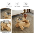thumbnail image 5 of PORKISS Coffee Table, Glass Round Coffee Table for Living Room with Wood Legs, 33.4" Farmhouse Tea Table for Apartments, Reception Rooms, Center Table, Natural Wood, 5 of 11