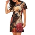 thumbnail image 2 of Xecao Chemise de Nuit Vintage Rouge à Fleurs pour Femmes, Chemise de Nuit Ample à Manches Courtes, Robe de Nuit Décontractée Imprimée, 2 of 6