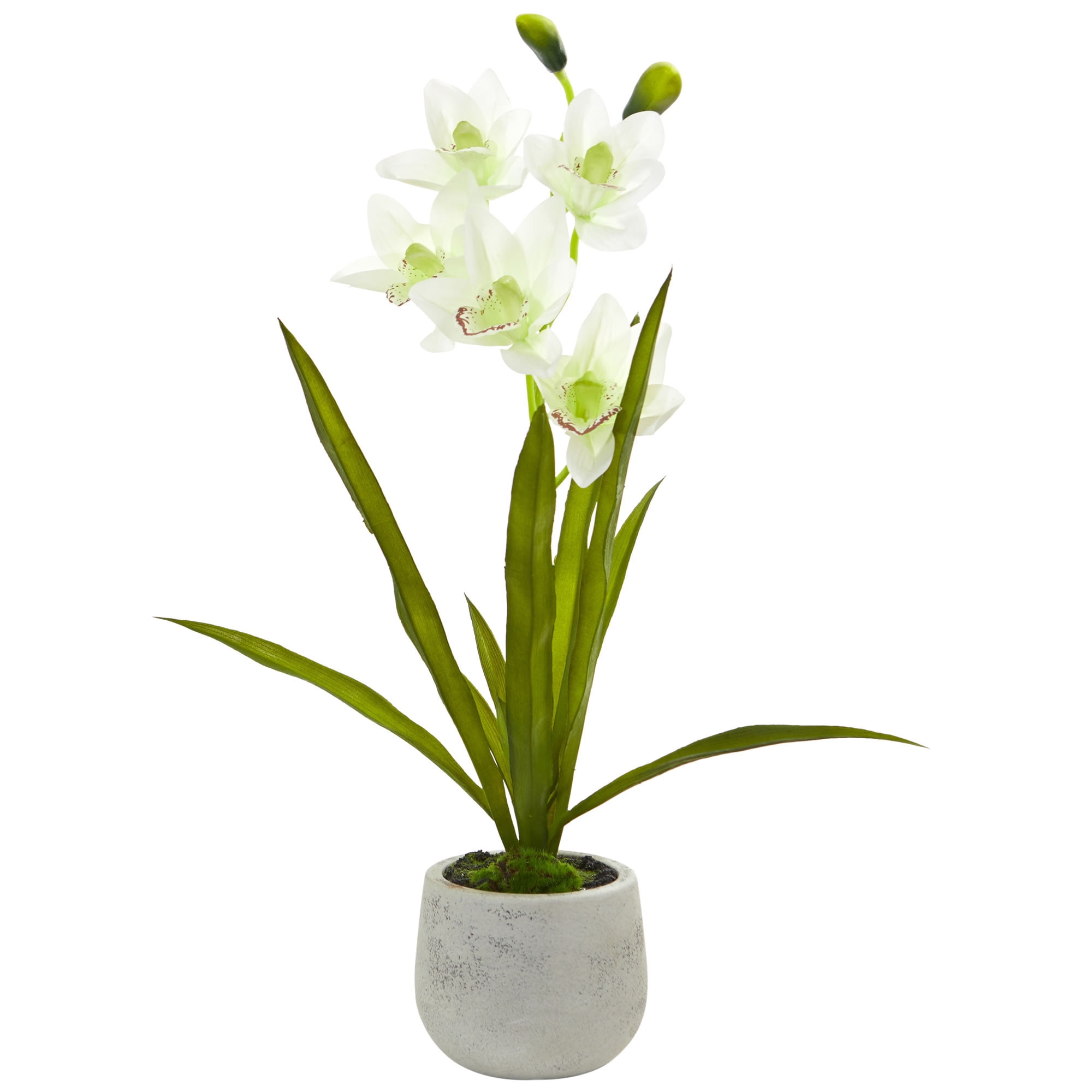 Nearly Natural Cymbidium Orchid Artificial Flowers in Vase, White