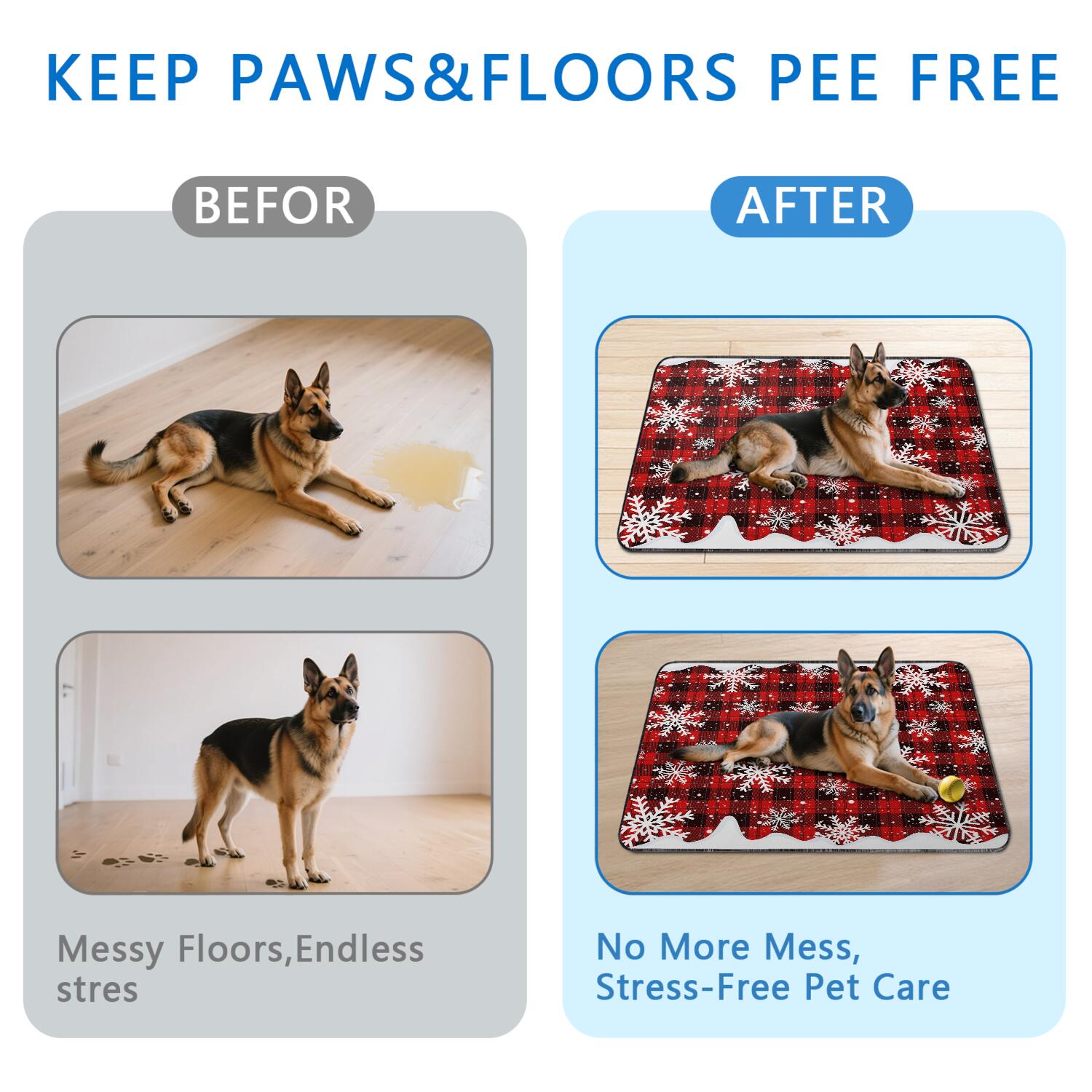 Christmas Holiday Reusable Puppy Pads 48" x 48", 2-Pack Washable Dog Potty Training Mats for Your Big Home During the Holiday Season