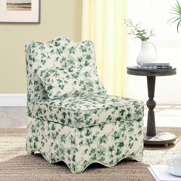 Floral Upholstered Armless Accent Chair With Padded Seat Back Green