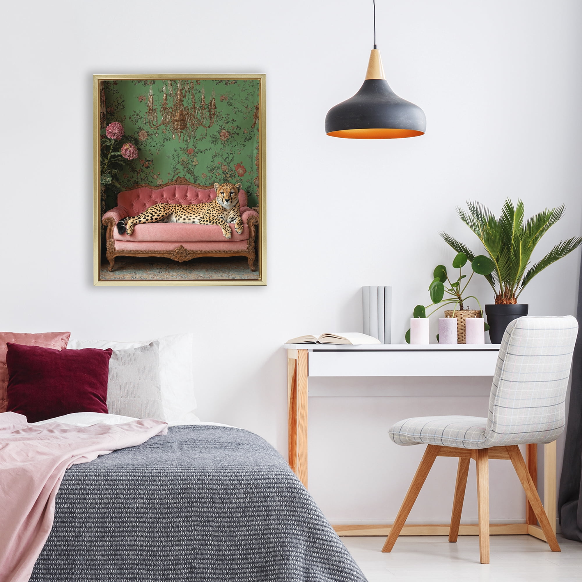 Stupell Industries Ornate Sophisticated Leopard Lounging Gold Framed Floater Canvas Wall Art, design by Scott Stulberg
