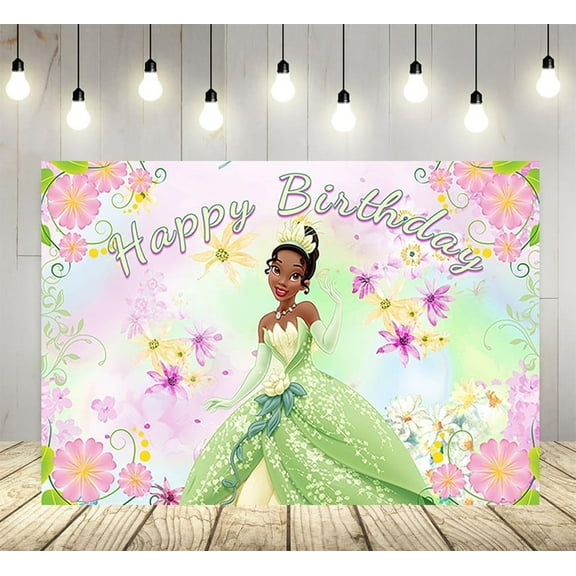 Princess Tiana Backdrop for Birthday Party Supplies Purple Photo Backgrounds Princess Birthday Theme Baby Shower Banner 59x38in