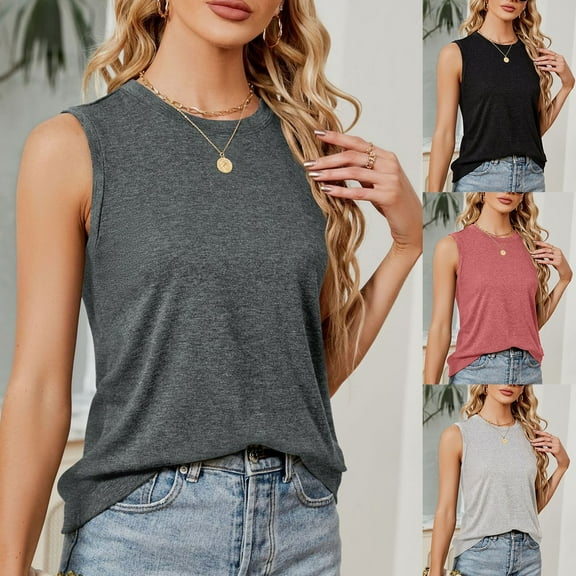 Women Plus Size Tank Tops Camisole Women's Round- Neck Solid Color Top Tank Top Bodysuit for Women