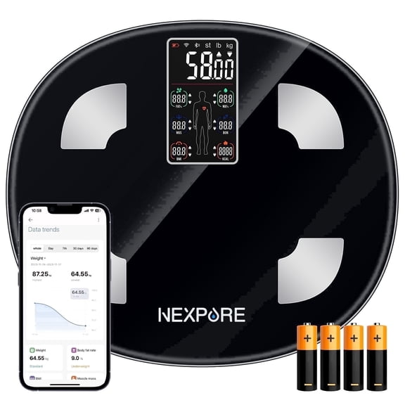 NEXPURE Smart Body Fat Scale, 24-in-1 Digital BMI Bathroom Scale, with Body Fat & Muscle Mass, Bluetooth, 400lb