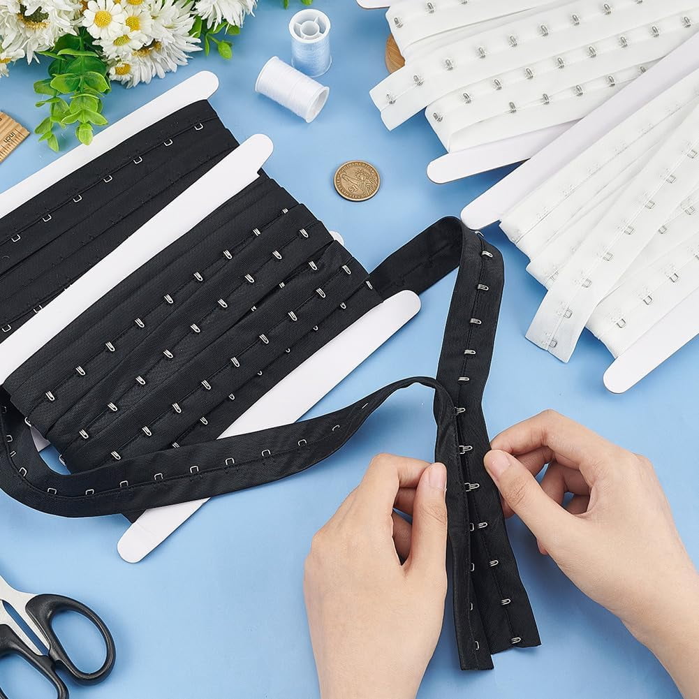 10 Yards Single Hook and Eye Tape Trim 2 Colors Polyester Bra Extender for Corset Bra Sewing Quilting Renaissance Dance Corset Bridal Apparel Home Decoration (Black White) DIY