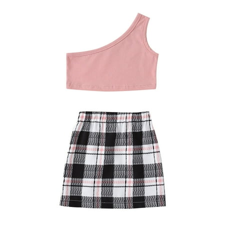 

JDEFEG Clothes Gift Set Kids Toddler Baby Girls Spring Summer Plaid Cotton Sleeveless Vest Skirts Outfits Clothes Robe Set Girl Pink 130