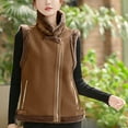 thumbnail image 6 of Htigea Women’s Faux Suede Vest Fall Winter Fleece Lined Sleeveless Jackets Stylish Stand Collar Coat Comfy Zip Up Outerwear with Pockets Khaki M, 6 of 6