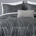 thumbnail image 3 of Chezmoi Collection 4-Piece Geometric Jacquard Comforter Set King Size, Soft Silky Lustrous Modern Gray Geometric Lattice Pattern Lightweight Bedding Set for All Seasons, 3 of 11