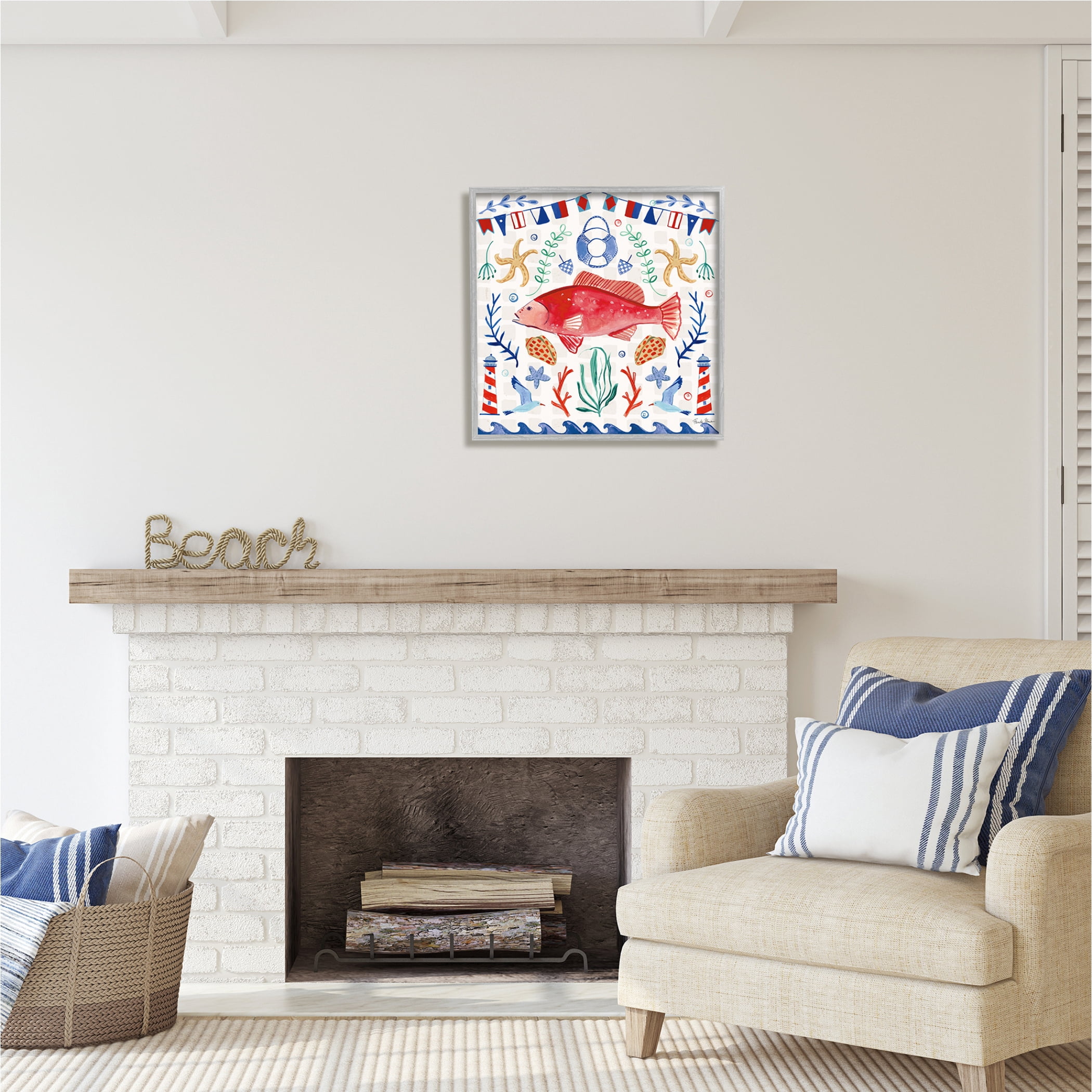 Stupell Industries Nautical Patterned Fish Animals & Insects Painting Gray Framed Art Print Wall Art, 24 x 24