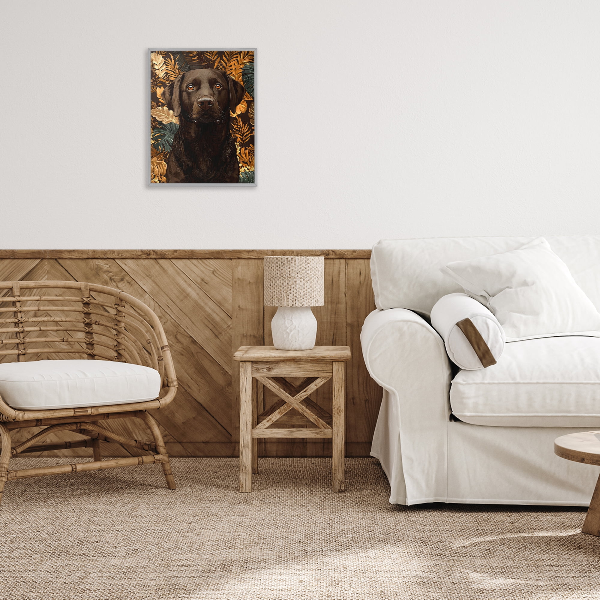 Stupell Industries Labrador with Golden Leaves Gray Framed Giclee Art, design by Creative Studio