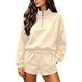 thumbnail image 3 of Norvella Womens Half Zip 2 Piece Shorts Set Long Sleeve Pullover Top Elastic Waist Bottoms With Pockets Matching Casual Sweatsuit, 3 of 8